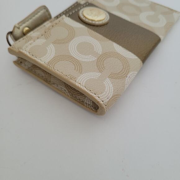 COACH Skinny Key Ring Card Case Small Wallet Gold Beige Leather Zip Signature - Picture 5 of 7